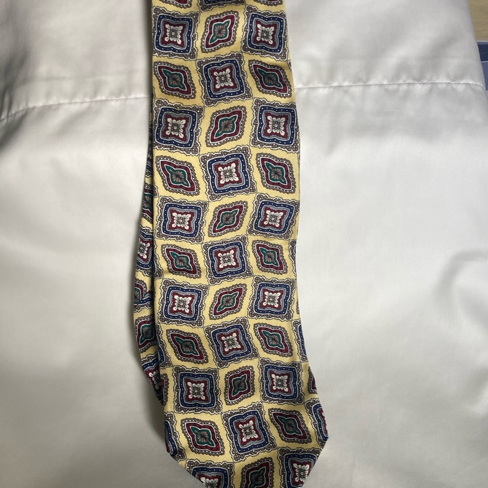Dior Yellow and Blue Silk Tie with Geometric Pattern